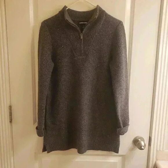 LANDS' END Women's Navy/Gray Cotton Blend Long-Sleeve Pullover - Picture 2 of 10